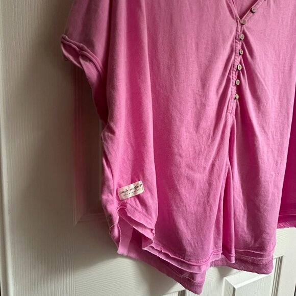 Simply Southern Women's XXL Loose Fit Pink Dolman Henley T-shirt - Raw Hem - Picture 3 of 10